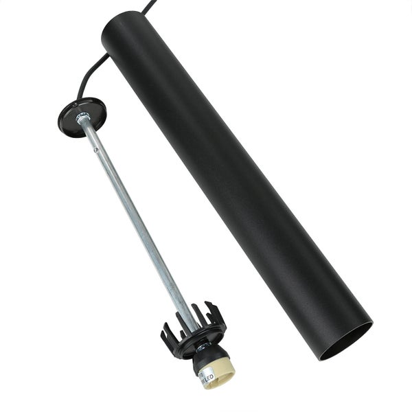 Schwarze Pendelleuchte mit zylindrischem Lampenschirm und Fassung