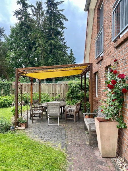 Pergola ELEO Sardegna 3 x 4 m unbeschichtet - Edelrost | mit Sonnensegel ecru