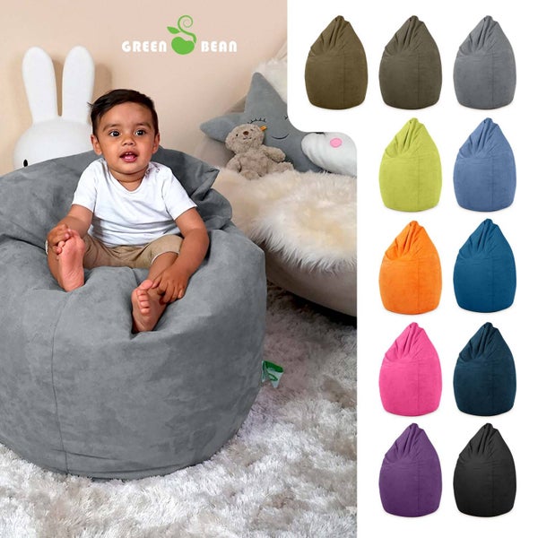 Green Bean Sitzsack mit Rückenlehne 60x60x90cm - Indoor Sitzkissen 220L Füllung Kuschelig Waschbar - Bean Bag Bodenkissen Lounge Chair Sitzhocker - Grau