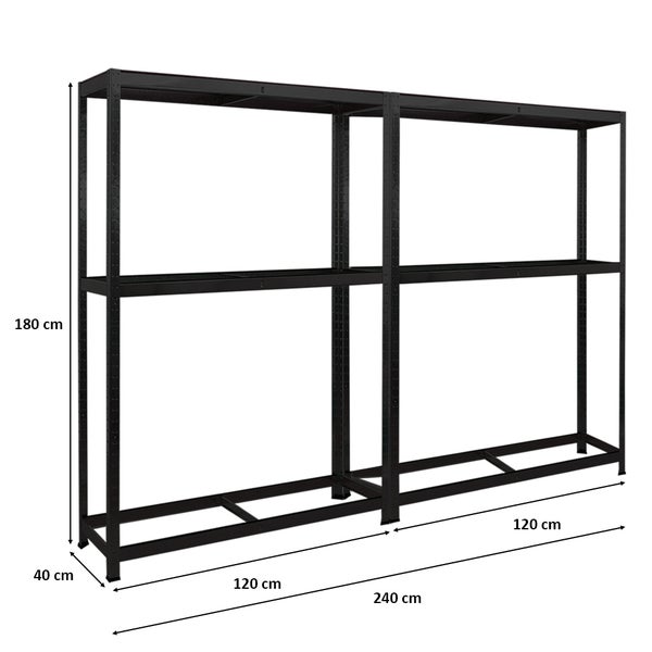 PROREGAL Mega Deal 2x Reifenregal RAGNAR HxBxT 180 x 120 x 40cm bis zu 8 Reifen auf 2 Ebenen + Ablage 265kg Fachlast Schwarz