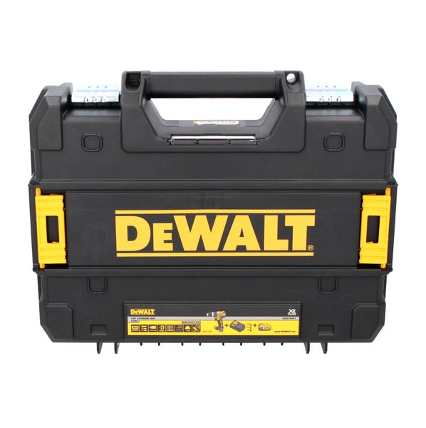 Robuster DeWALT Werkzeugkoffer aus Kunststoff mit Tragegriff und DeWALT Logo.