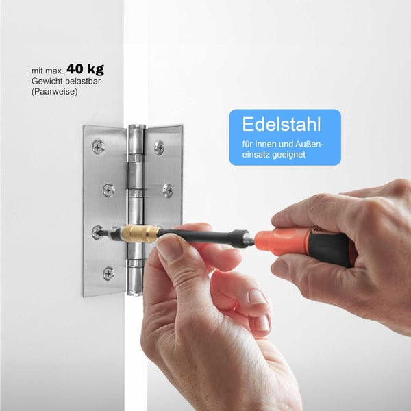 Edelstahlscharnier wird mit Schraubenzieher montiert, maximale Belastung 40 Kilogramm pro Paar, geeignet für den Innen- und Aussenbereich