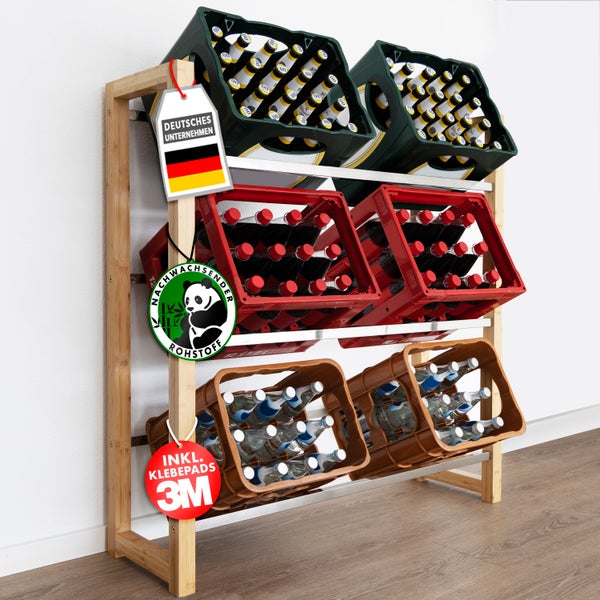 FLOORDIREKT Bambus-Flaschenkastenständer Flash - Robustes Lagerregal - für Büro, Küche, Garage oder Flur - 112 x 106 x 32 cm