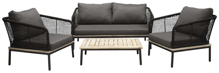 Andorra Lounge-Set 4 Teile schwarz,natur. 60 X 90 X 27 cm