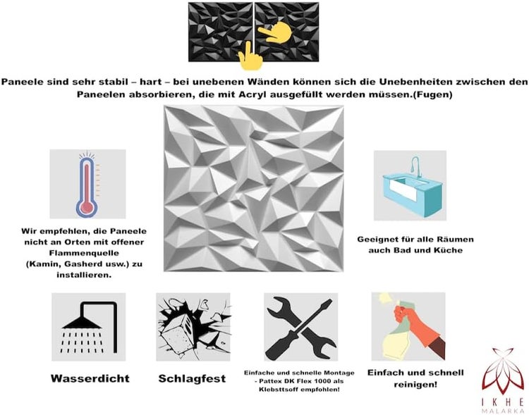 3D Wandpaneel 50x50 cm – PVC Kunststoff in realistischer 3D Optik – Wappen Klassiker Desing D50 Schwarz