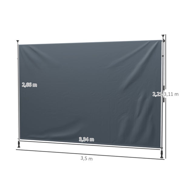 Outsunny Klemmmarkise mit Handkurbel höhenverstellbar Gelenkarmmarkise Markise ohne Bohren Sonnenschutz UV-beständig, inkl. Wandhalterung Sonnenmarkise 350 cm breit für Terrasse Balkon, Dunkelgrau