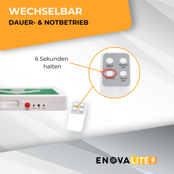 ENOVALITE LED Fluchtwegleuchte Wandmontage Notleuchte mit Anti Panik Licht TEST Funktion Notstromeinheit Fernbedienung