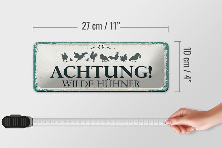 Blechschild Spruch Achtung Wilde Hühner 27x10cm Dekoration