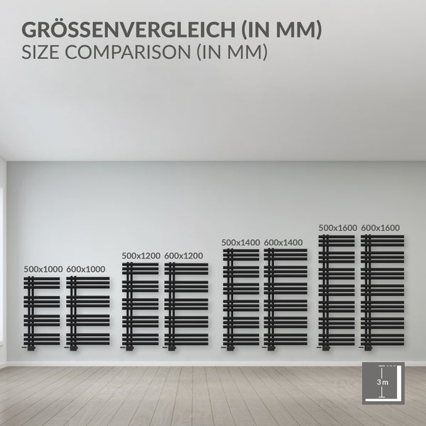 LuxeBath Design Badheizkörper Iron EM 500 x 1200 mm, Schwarz matt, Designheizkörper Paneelheizkörper Flachheizkörper Heizkörper Handtuchwärmer Handtuchtrockner Bad/Wohnraum Heizung, inkl. Montage-Set