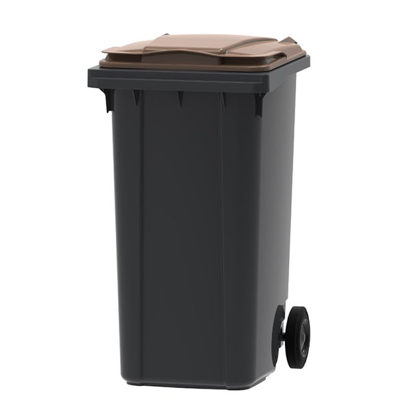 PROREGAL Premium 2 Rad Mülltonne Müllgroßbehälter 240 Liter HxBxT 107,9 x 58,3 x 73,7 cm & Kunststoff Grau Deckel Braun