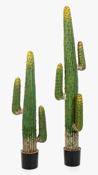 Künstlicher Saguaro-Kaktus im schwarzen Topf, realistische Kunstpflanze für die Innendekoration.