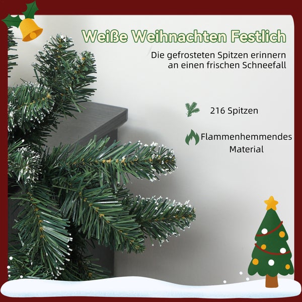 Künstliche Weihnachtsgirlande mit 216 gefrosteten Spitzen aus flammhemmendem Material.