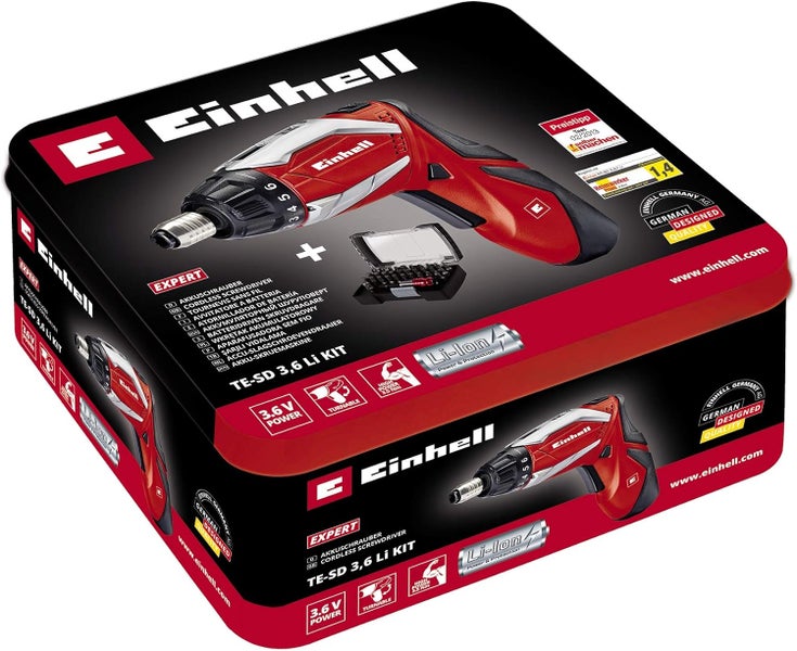 Einhell Akkuschrauber TE-SD 3,6 Li Kit in Metallbox inklusive Bitset.