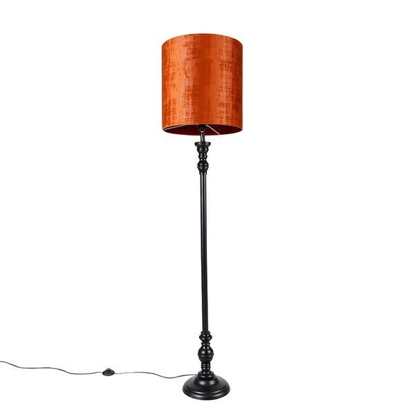 QAZQA - Klassisch I Antik Classic Stehlampe schwarz mit Schirm rot 40 cm - Classico I Wohnzimmer I Schlafzimmer - Textil Länglich - LED geeignet E27