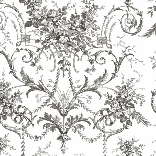 Tapete mit klassischem Blumenmuster und Ornamenten im Barockstil