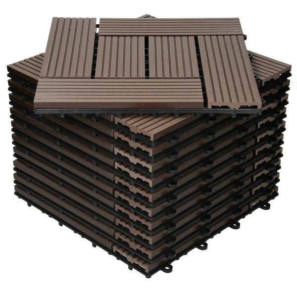 ECD Germany WPC Terrassenfliesen 30x30cm 22er Spar Set für 2m² Dunkelbraun Mosaik Holzoptik für Garten Balkon Bodenbelag mit Drainage Klicksystem Terrassendielen Balkonfliesen Klickfliesen Holzfliesen