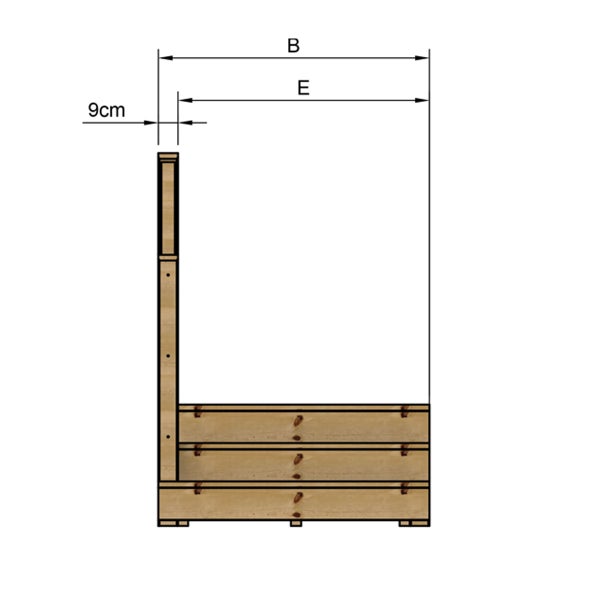 Technische Zeichnung eines Hochbeets mit Maßangaben