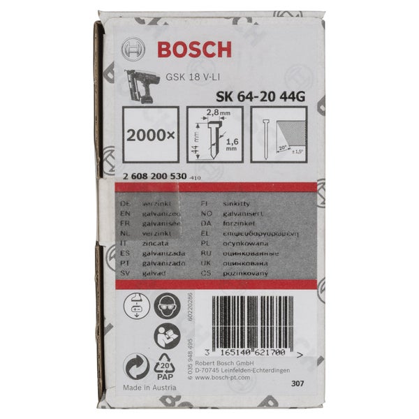Bosch GSK 18 V-LI Nägel, 2000 Stück, SK 64-20 44G, verzinkt