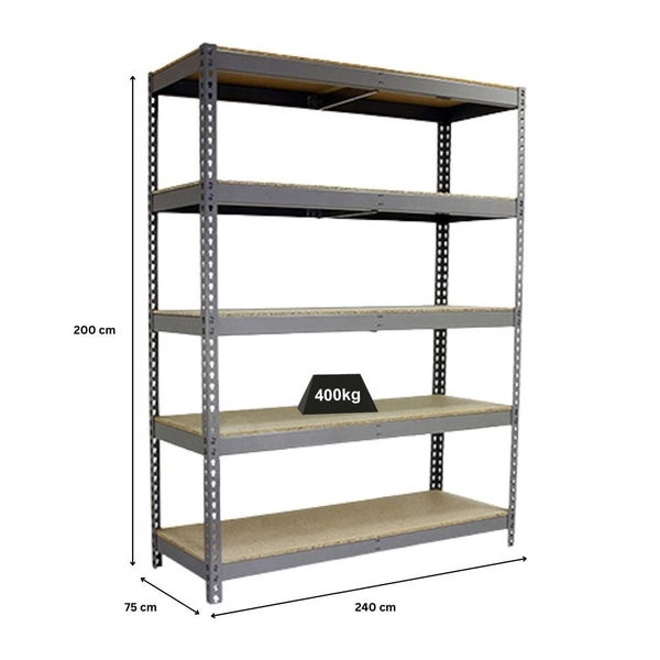 PROREGAL Schwerlastregal Wood Beast Five HxBxT 200 x 240 x 75 cm 5 Ebenen Fachlast 400 kg Grau