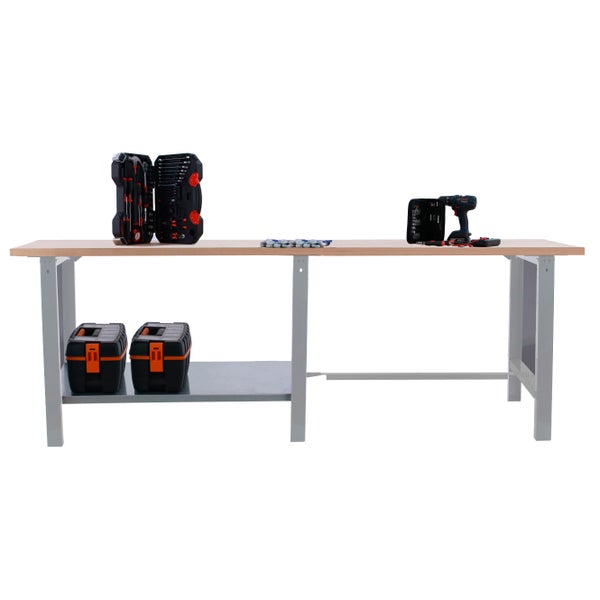 Werkbank BUFFALO WOOD | HxBxT 86,5x260x75cm | Traglast 1000kg | Grau
