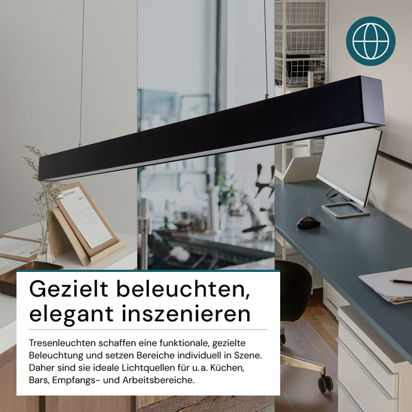 Drei Umgebungen mit Tresenleuchte: Küche, Bar und Büro