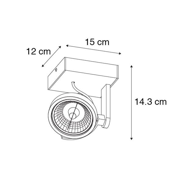 Abbildung einer Deckenleuchte mit den Maßen 12 cm x 15 cm x 14,3 cm.