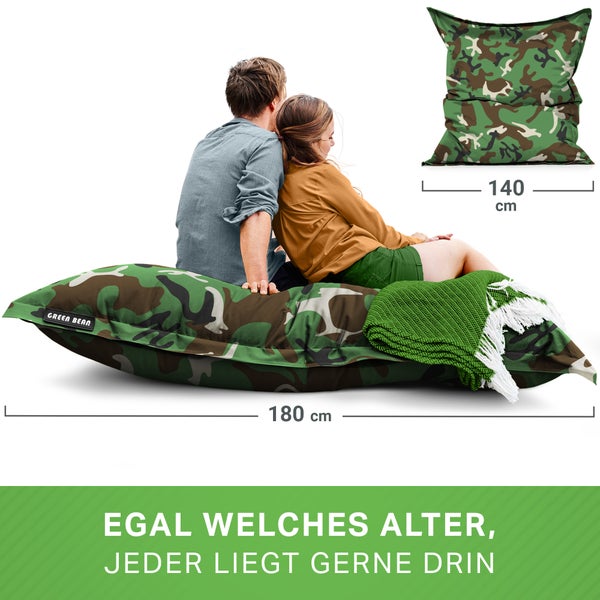 Green Bean Sitzsack XXL 140x180cm 380 Liter Kinder & Erwachsene Bean Bag EPS Perlen Füllung Riesensitzsack Groß Draußen Outdoor Liegekissen Waschbar Wetterfest Lounge Sitzkissen Bodenkissen Türkis