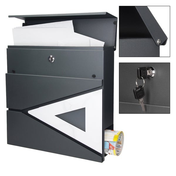 ECD Germany Standbriefkasten mit Zeitungsfach, Design Briefkasten mit Pfosten, Briefkastenanlage, Briefkastenständer Anthrazit 120cm Edelstahl pulverbeschichtet, Postkasten Anthrazit-Marmoroptik Stahl