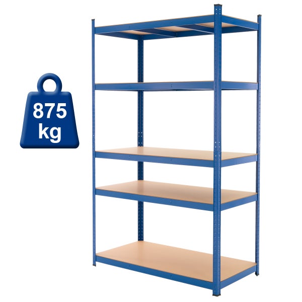 ECD Germany 2er Set Werkstattregal Schwerlastregal 200x100x50 cm Blau pulverbeschichter Metall mit 5 Böden MDF Holz belastbar bis 875kg Lagerregal Steckregal Kellerregal Garagenregal Metallregal Regal
