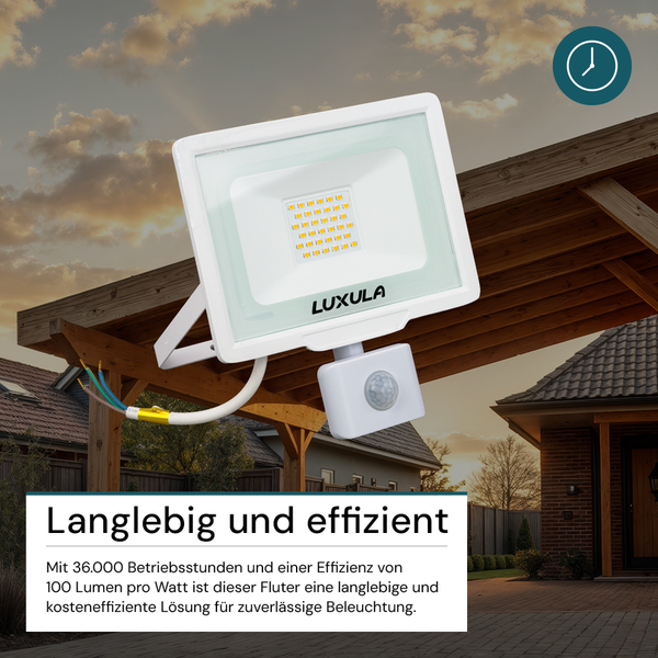 Weißer LED Strahler mit Bewegungsmelder von Luxula
