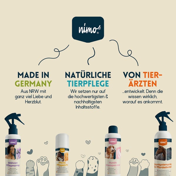 nimo® Pferde Hautpflegespray • mit Aloe Vera und Panthenol gegen Juckreiz und gereizte Haut
