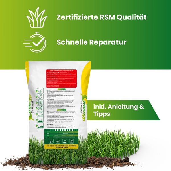 Greenyp Turbo Nachsaat I RSM Rasensamen Nachsaat 3.2 I 5kg für 200m² I Schnellkeimender Rasen I Rasensaat Reparaturrasen Grassamen