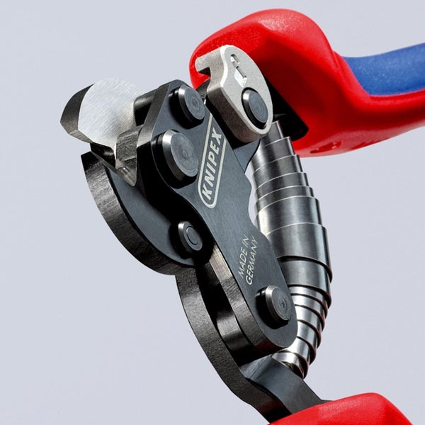 Knipex Kabelschneider mit Knipex Logo, Öffnungsfeder, präzisen Schneidkanten und ergonomischen Griffen.