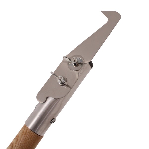 Fugenkratzer aus Metall mit Holzstiel und Flügelschrauben.