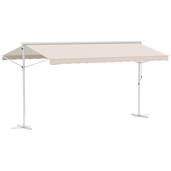 Outsunny Standmarkise Markise 4,5 x 3,4m Terrassenüberdachung Gartenmarkise mit Faltarm Kurbel Terrasse Creme Alu Metall