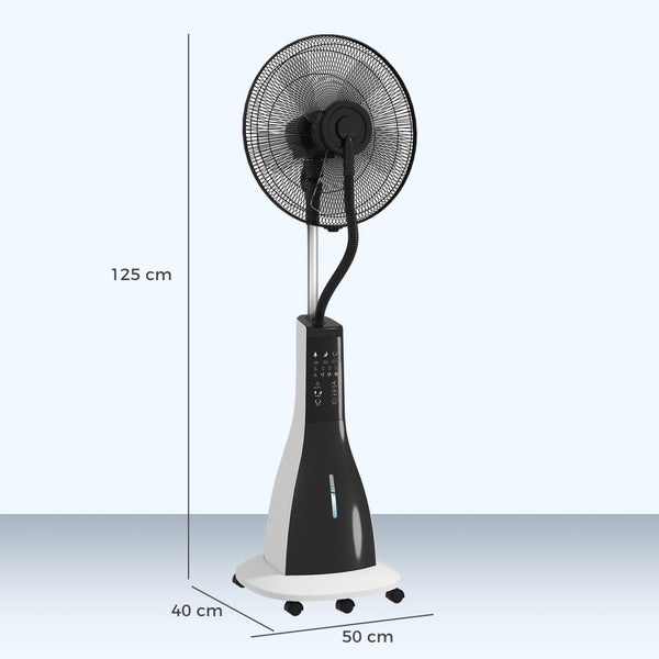 HOMCOM Ventilator mit Wasserkühlung, Standventilator mit Sprühnebel, Fernbedienung, Timerfunktion, oszillierend, 3 Stufen, 3 L Wassertank, 90 W Wasserventilator mit Rollen, 125 cm