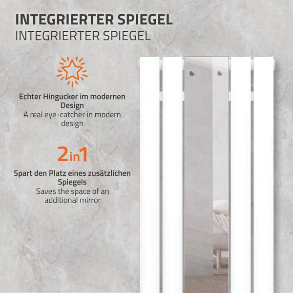 ML-Design Badheizkörper Flach 1200 x 450 mm Weiß mit Spiegel, Spiegelheizkörper Glasheizkörper, Design Paneelheizkörper Mittelanschluss Heizung, Flachheizkörper Vertikal Einlagig, inkl. Montage-Set