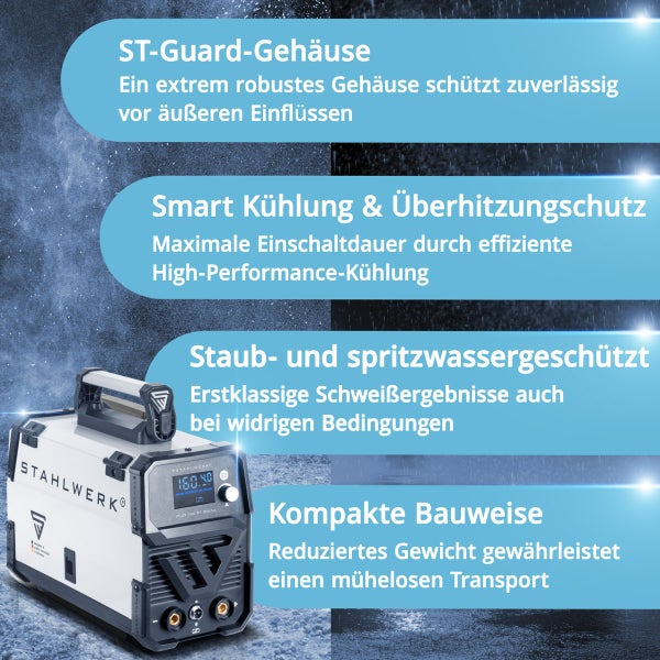 STAHLWERK Schweißgerät FLUX 160 ST Digital mit 160 A, synergischem Drahtvorschub