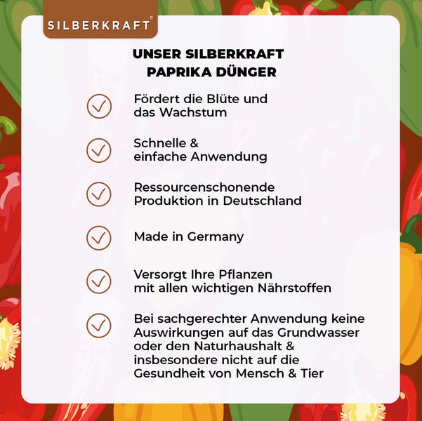SILBERKRAFT Paprika Dünger – Für starke Pflanzen – NPK Flüssigdünger – 1 Liter