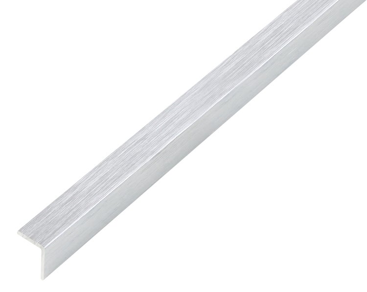 Winkelprofil aus Aluminium mit gebürsteter Oberfläche zur Kantenverkleidung oder Befestigung.