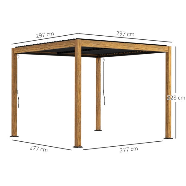 Outsunny Pergola, UV-Schutz, mit Verstellbarem Dach, für Hof, Balkon, 3 x 3 m, Alu, Natur
