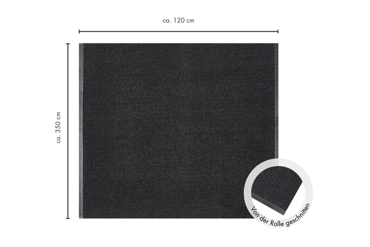 Schwarzer Teppich von der Rolle, circa 120 cm breit und circa 350 cm lang