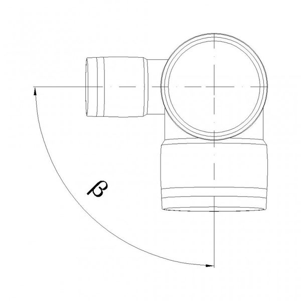 Technische Zeichnung eines Rohrverbinders mit einer Winkelangabe von 90 Grad.