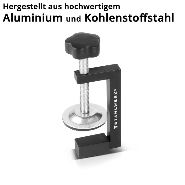 Stahlwerk Schraubzwinge aus Aluminium und Kohlenstoffstahl mit schwarzem Sterngriff.