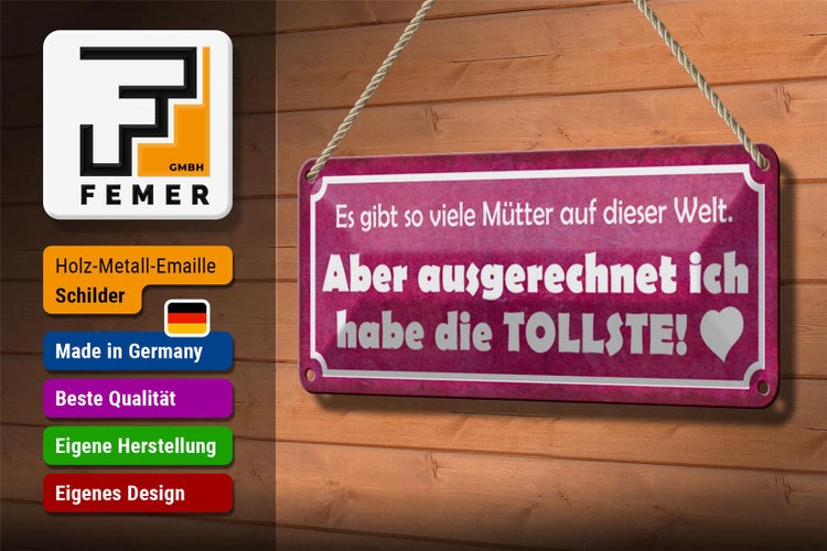 Blechschild Spruch 27x10cm ich habe die tollste Mutter Herz Dekoration