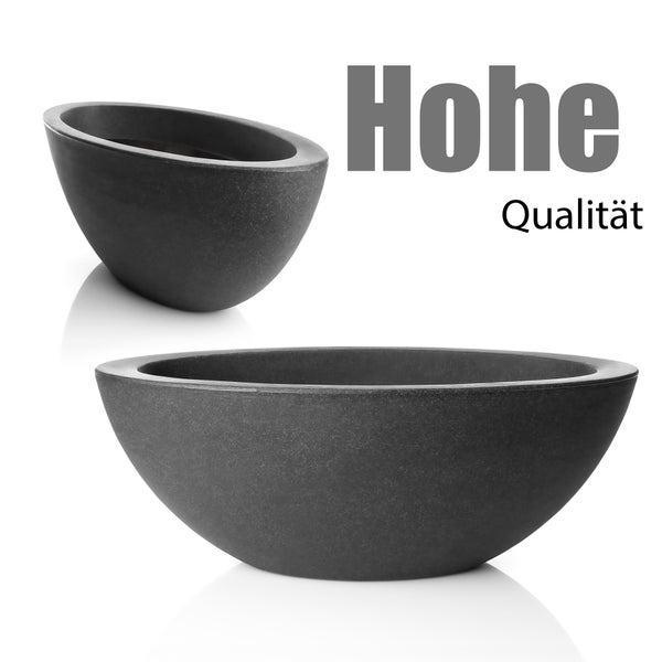 BigDean Pflanzschale - ovale Wasserschale - 51x23x20 cm - Stabiler Kunststoff - Stein-Optik anthrazit - Brunnenschale für Miniteich - Grabschale