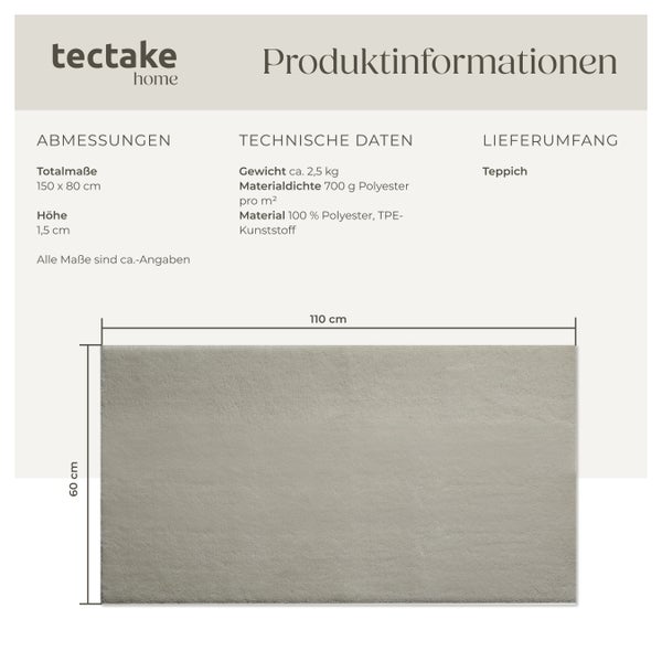 Kurzflorteppich tectake rutschfeste Unterseite verschiedene Größen und Farben 80 x 150 cm