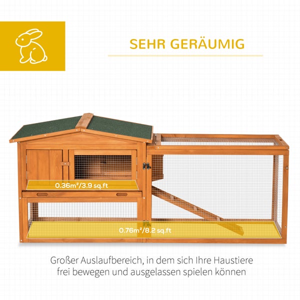 PawHut Hasenstall Kaninchenstall mit Freilaufgehege Bodenwanne, Rampe, Kleintierstall aus Holz Meerschweinchen Gehege mit 2 Etagen, Sichtfenster, für Zwergkaninchen 156x58x68 cm, Orange