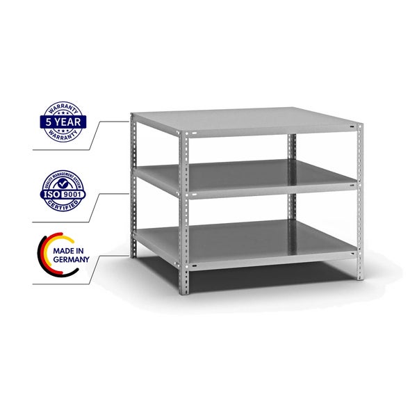PROREGAL Fachbodenregal Schraubsystem Heavy-Duty Grundregal HxBxT 80 x 100 x 80 cm 3 Ebenen Fachlast 350 kg Beidseitig Nutzbar Verzinkt