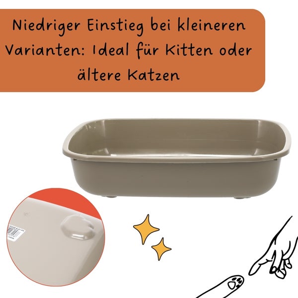 GarPet Katzenklo in 5 Größen Katzentoilette ohne Deckel Katzen WC Schalentoilette Klo grau eckig XL XXL hygenisch Max